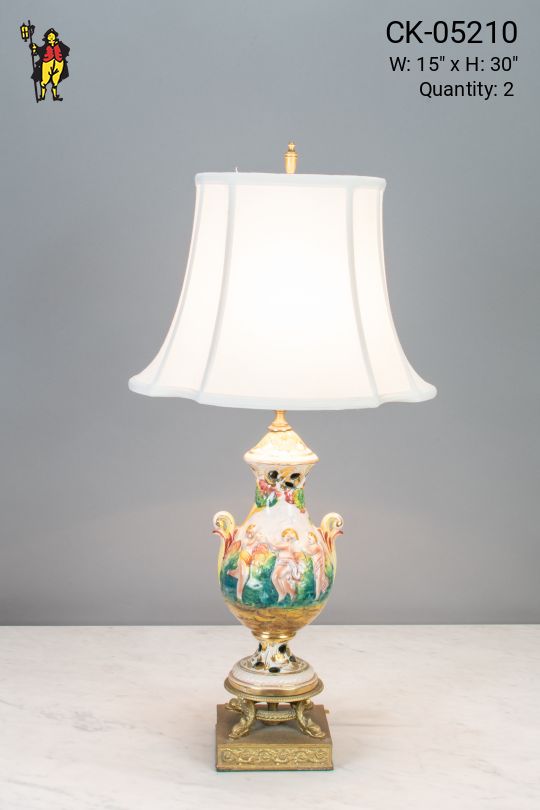 Old Painted Ceramic Table Lamp
