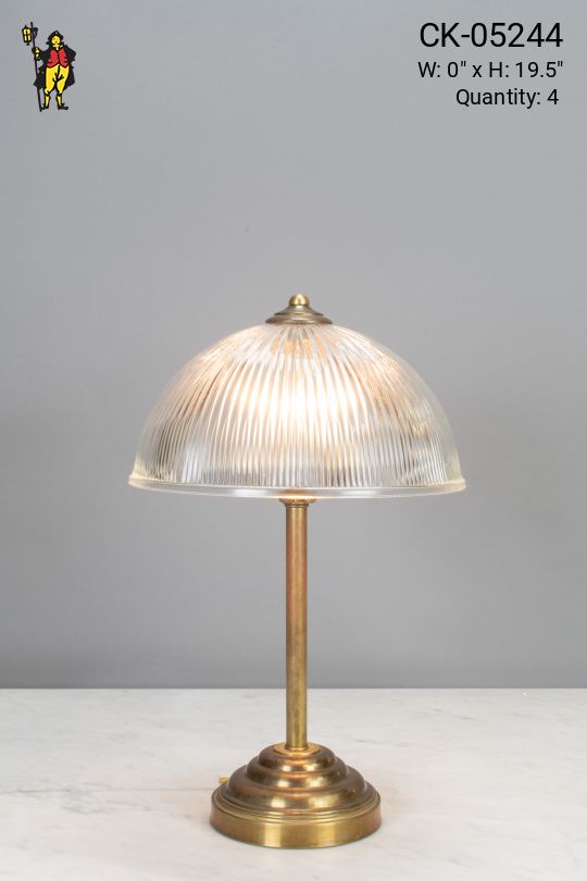 Brass Pole Table Lamp w/Halophane Shade