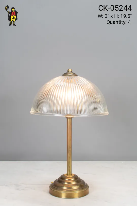 Brass Pole Table Lamp w/Halophane Shade
