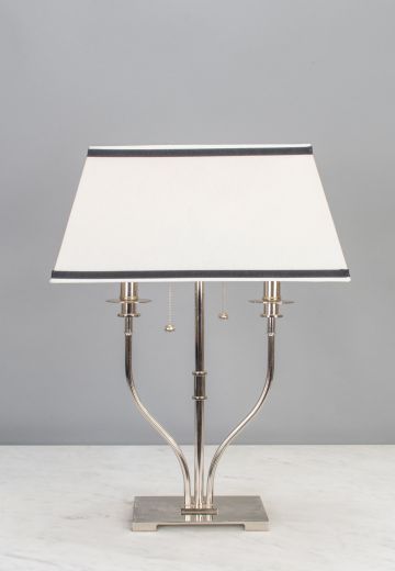 Modern Two Candle Table Lamp w/White & Black Shade