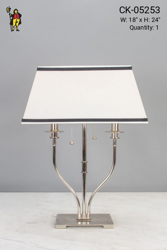 Modern Two Candle Table Lamp w/White & Black Shade