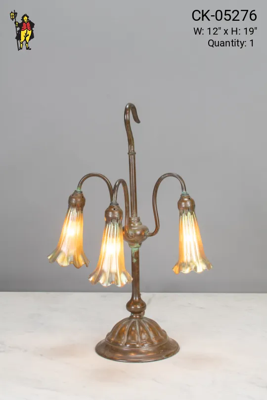 Antique Bronze Tiffany Style "Lily" Table Lamp w/Favrille Glass