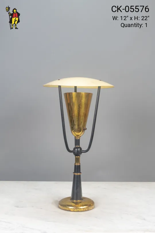 Mid-Century Polished Brass & Black Table Lamp