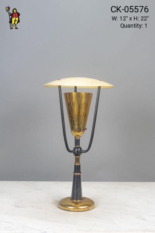 Mid-Century Polished Brass & Black Table Lamp