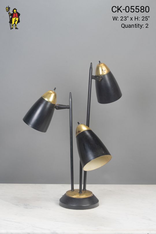 Black Three Light Table Lamp w/Bullet Reflectors