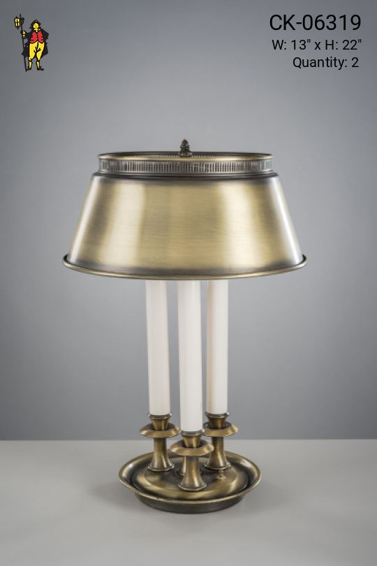 Brass Shaded Three Candle Bouilette Table Lamp