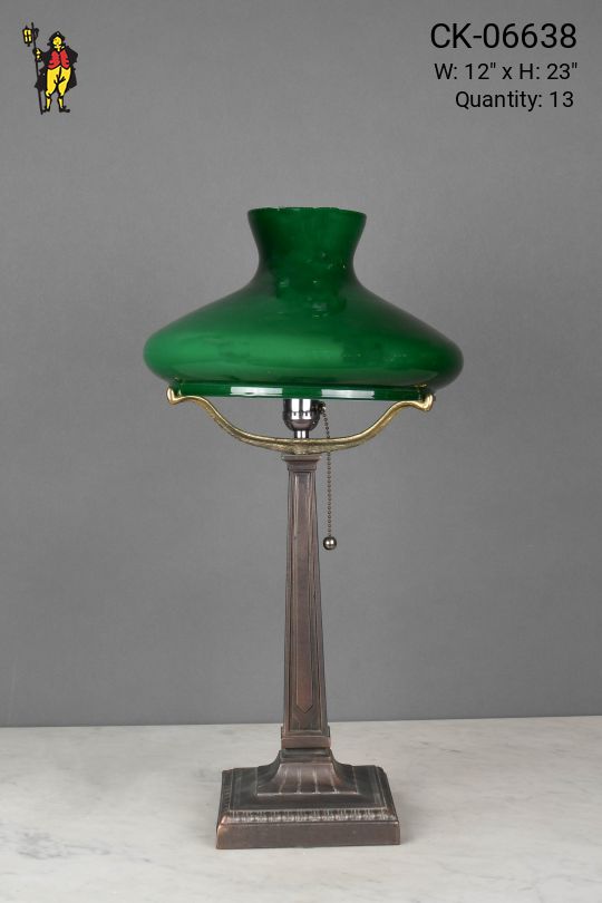 Green Glass Student Shaded Table Lamp