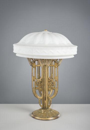 Art Deco Bronze & Molded Glass Table Lamp