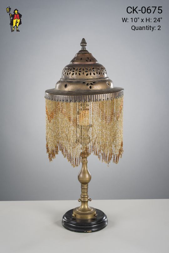 Brass Table Lamp w/Pierced Brass Fringed Shade