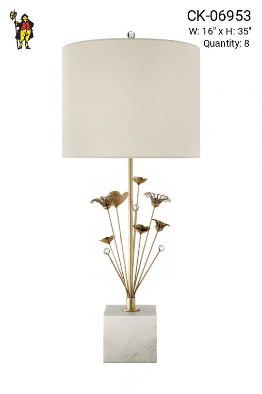 Modern Floral Brass & Marble Table Lamp