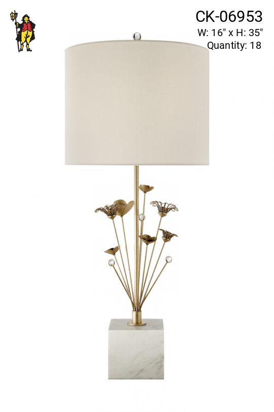 Modern Floral Brass & Marble Table Lamp