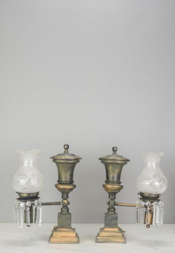 Green Victorian Astral Oil Lamps