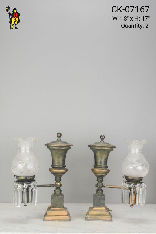 Green Victorian Astral Oil Lamps