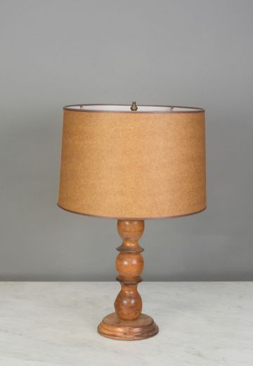 Distressed Wooden Table Lamp w/Brown Shade