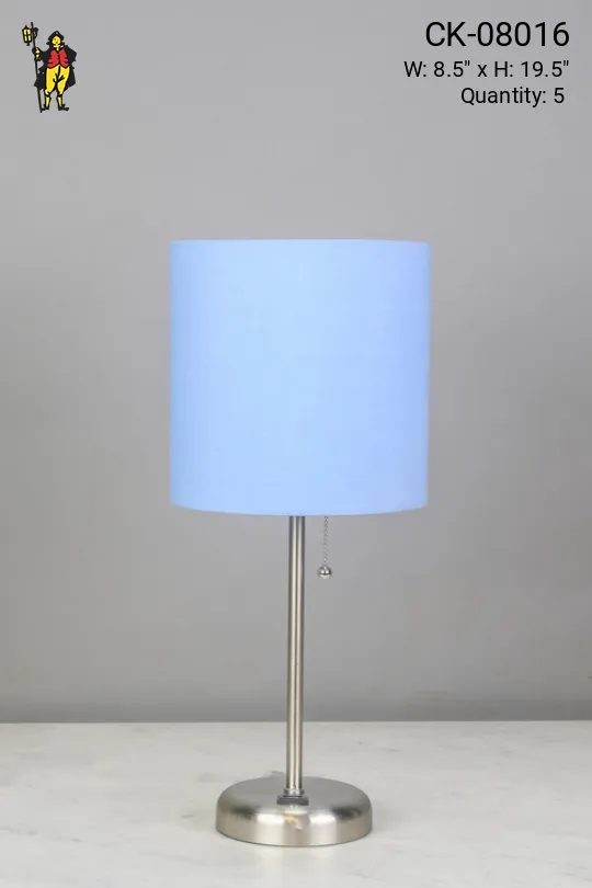 Silver Stick Lamp w/Blue Shade
