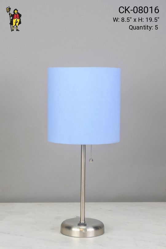 Silver Stick Lamp w/Blue Shade