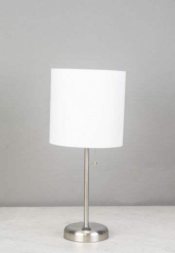 Silver Stick Lamp w/White Shade