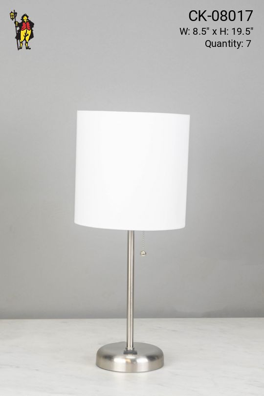 Silver Stick Lamp w/White Shade