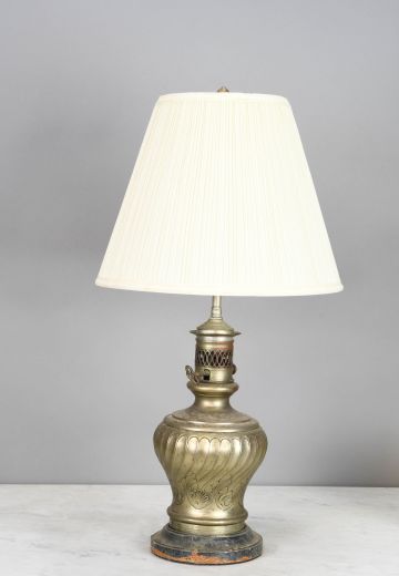 Electrified Oil Style Etched Brass Table Lamp