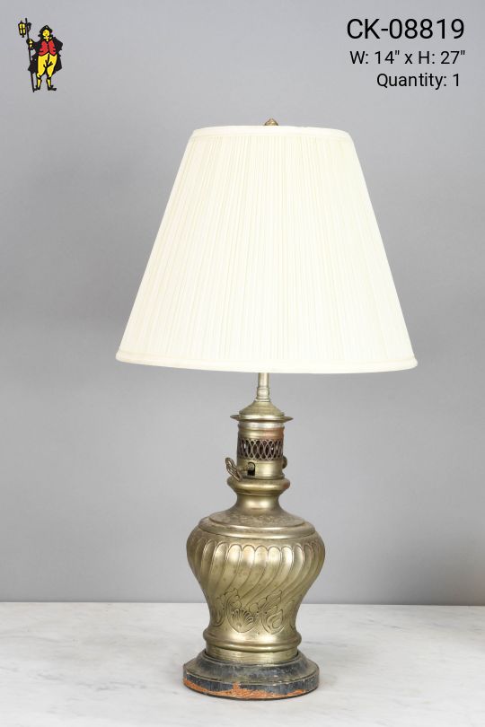 Electrified Oil Style Etched Brass Table Lamp