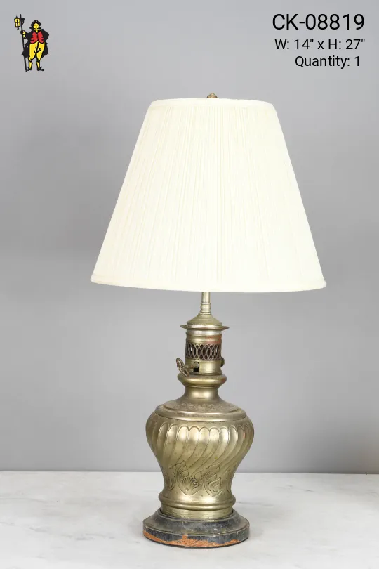 Electrified Oil Style Etched Brass Table Lamp