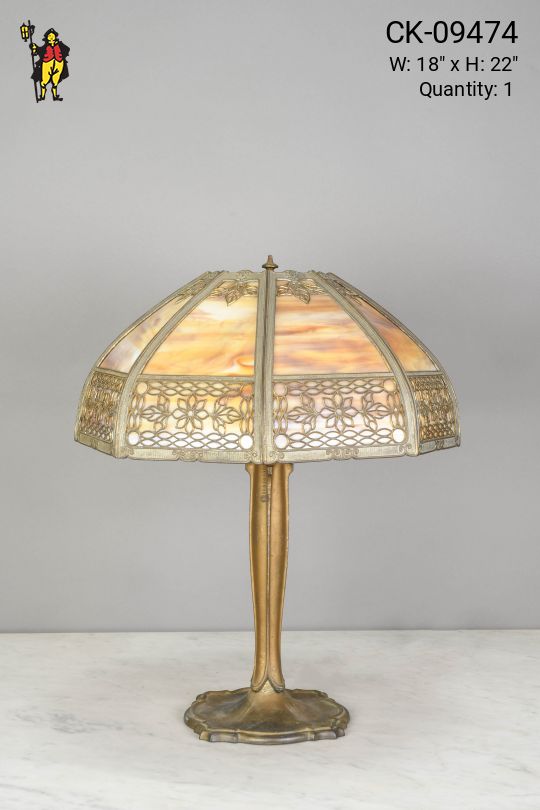 Brass Table Lamp w/Tiffany Glass Shade