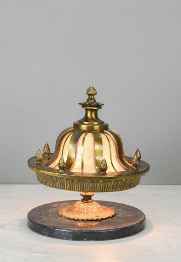 Bronze & Marble Curved Glass Panel Table Lamp