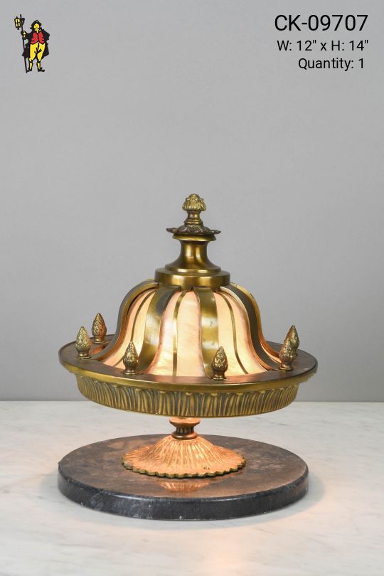 Bronze & Marble Curved Glass Panel Table Lamp