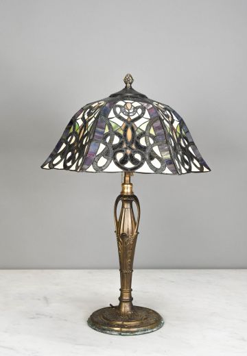 Bronze Table Lamp w/Art Glass Shade