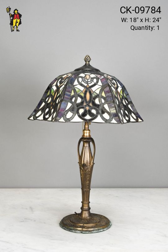 Bronze Table Lamp w/Art Glass Shade