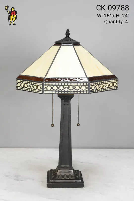 Bronze Table Lamp w/Art Glass Shade