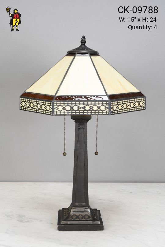 Bronze Table Lamp w/Art Glass Shade