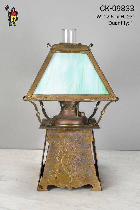 Authentic Brass Slag Glass Oil Lamp