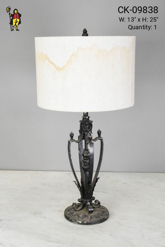 Distressed Iron Table Lamp w/Stained Shade