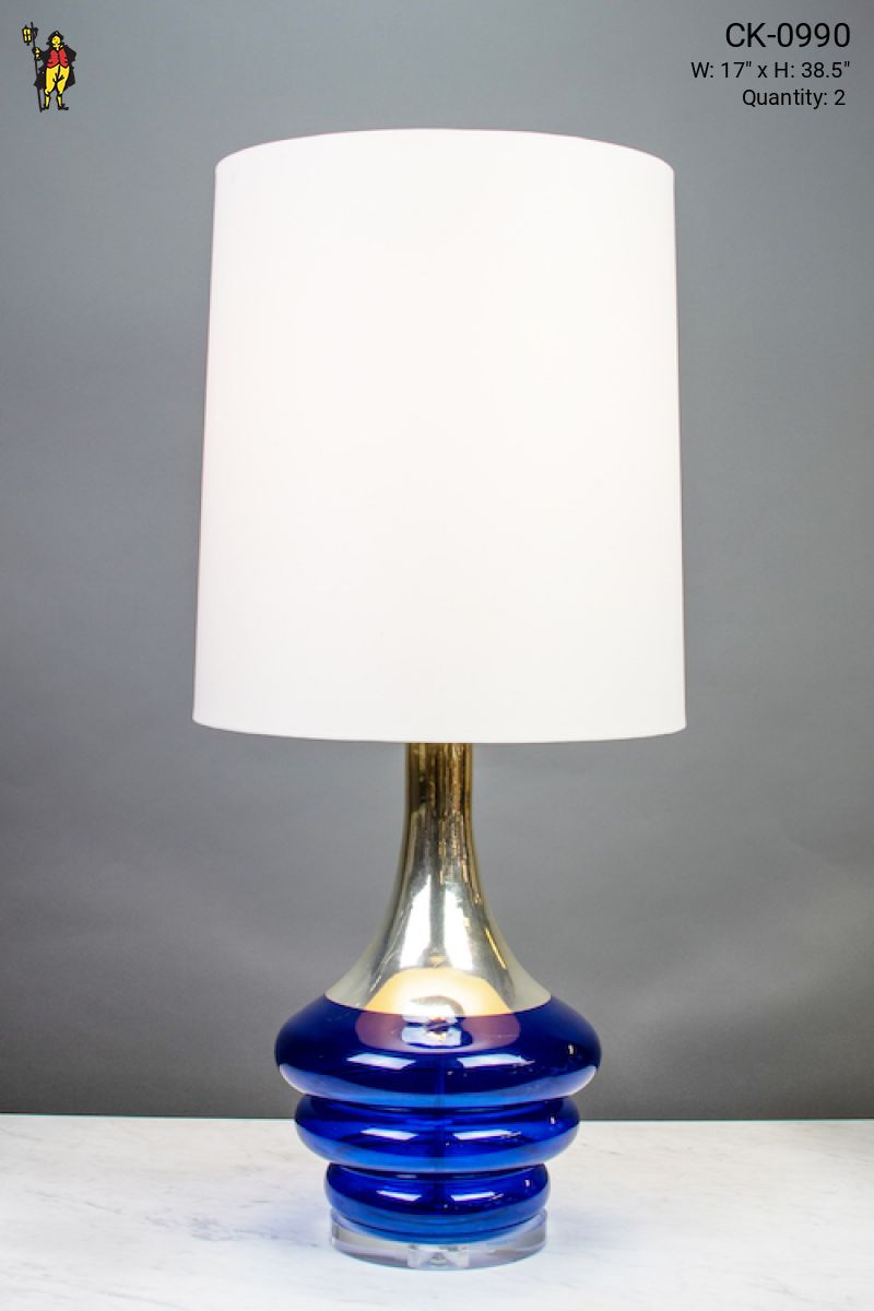 blue and silver table lamps