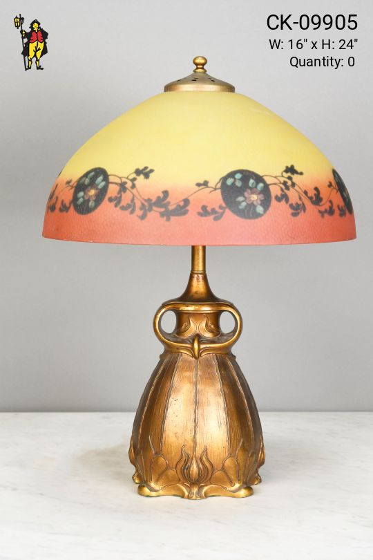 Handel Brass Table Lamp w/Art Glass Shade