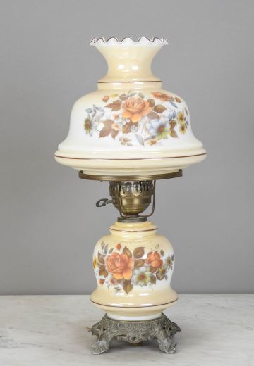 Floral Painted Electrified Oil Lamp
