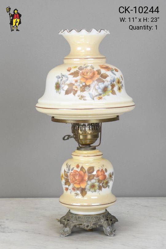 Floral Painted Electrified Oil Lamp