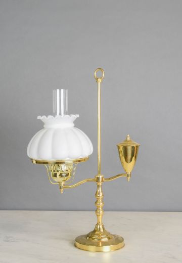 Polished Brass Oil Lamp w/Student Shade