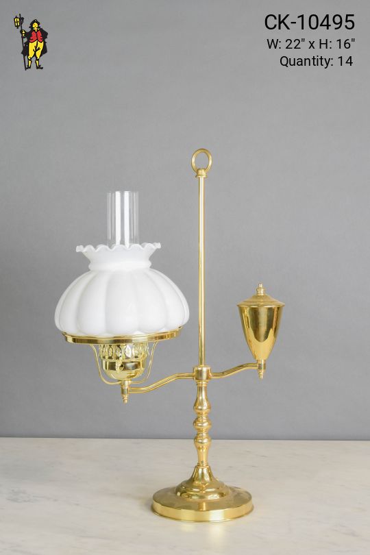 Polished Brass Oil Lamp w/Student Shade
