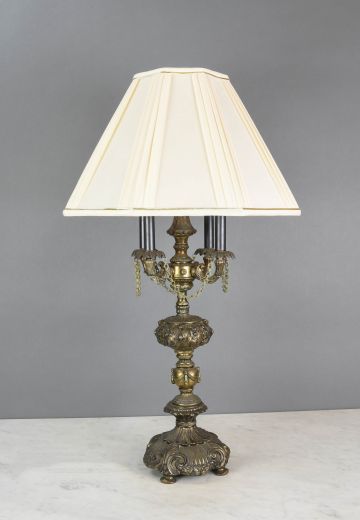 French Four Candle Brass Table Lamp