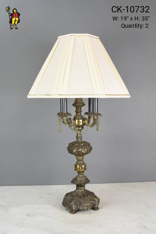 French Four Candle Brass Table Lamp