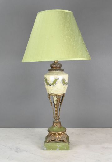Brass & Ceramic Tall Table Lamp w/Green Base
