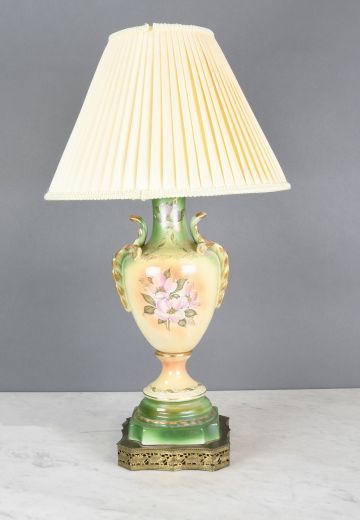 Green & Yellow Painted Floral Ceramic Table Lamp