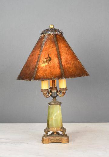 Green Marble Four Candle Mica Shaded Table Lamp