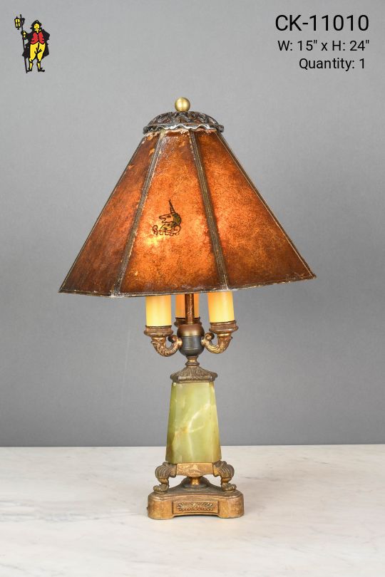 Green Marble Four Candle Mica Shaded Table Lamp