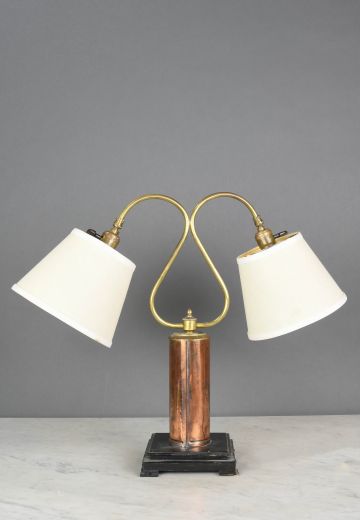 Two Light Curved Brass Arm Table Lamp