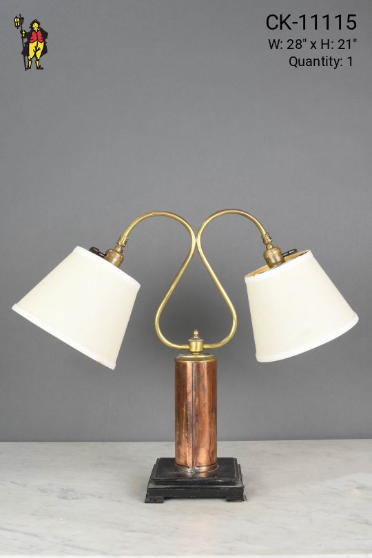 Two Light Curved Brass Arm Table Lamp