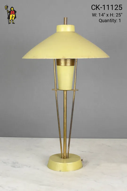 Mid Century Yellow-Green & Brass Table Lamp