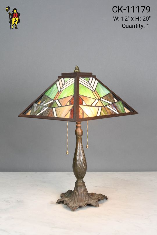 Bronze Mission Style Art Glass Shaded Table Lamp